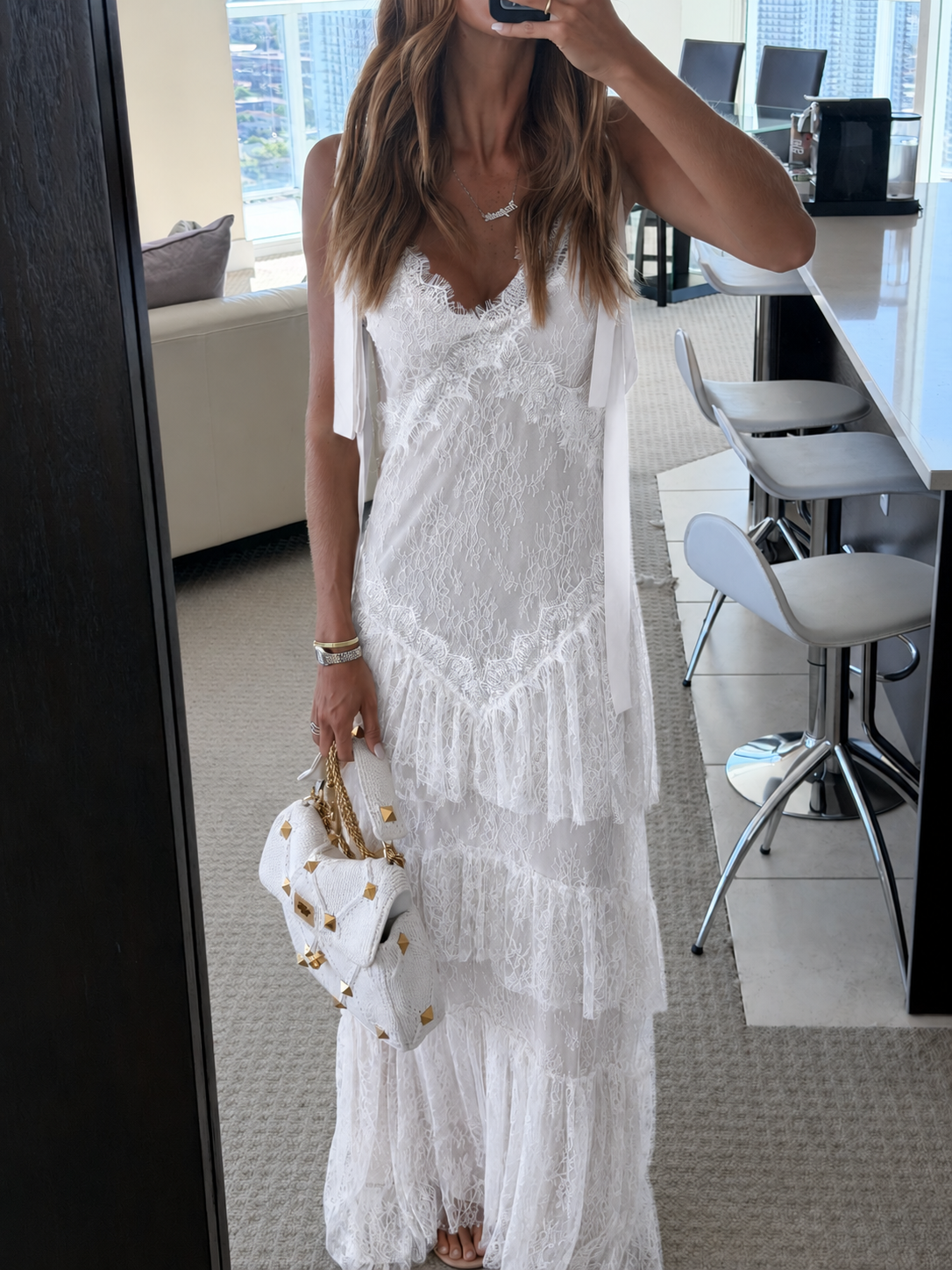 Vestido Longo Babados em Renda